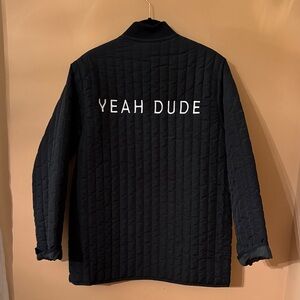 Zara Black Quilted Bomber Jacket with 'You Totally Can' Embroidery